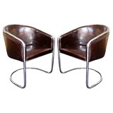 Vintage A Pair of Chrome and Patent Leather Tub Chairs by Thonet