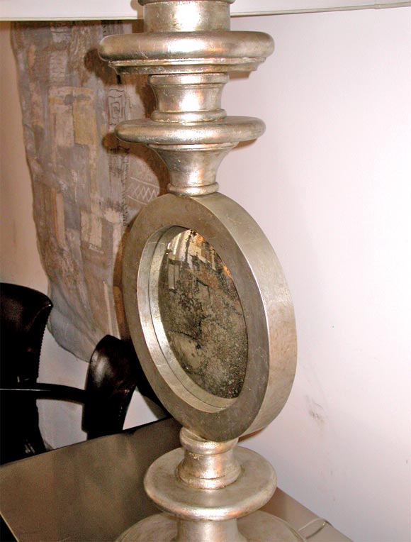 Eccola's Custom Silver Leaf / Antique Mirror Lamp In Excellent Condition For Sale In Los Angeles, CA