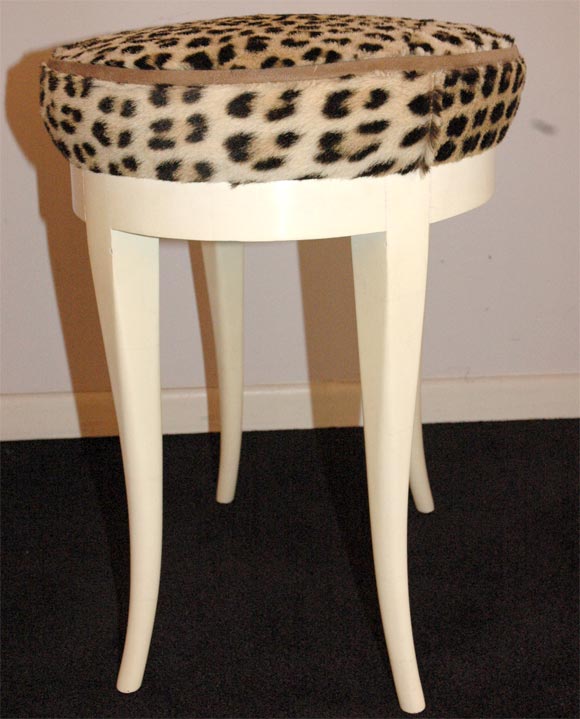 A Faux Parchment and Leopard Upholstered Stool by Samuel Marx