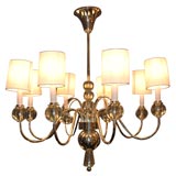 A Silverplate and Crystal Orb Chandelier w/ Custom Silk Shades