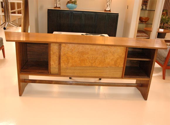 Amazing custom console piece not originally available through catalog although part of the Widdicomb 'Sundra' collection.  Designed by George Nakashima.