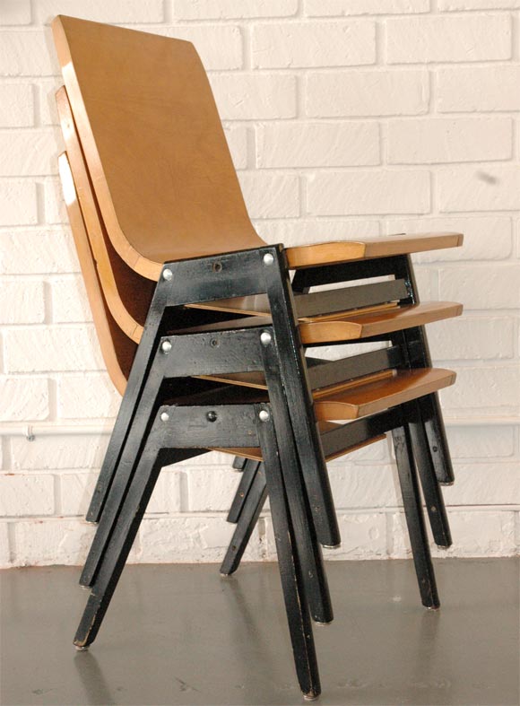 French Wood School Chairs in the style of Prouve 7