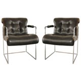 Pair of Black Leather Milo Baughman Arm Chairs Pair of Black Leather Milo Baughman Arm Chairs