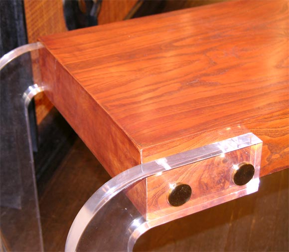 American lucite & burlwood Console
