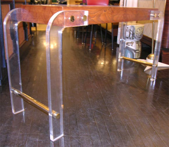 Lucite lucite & burlwood Console