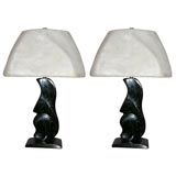 A Pair of Sculptural Biomorphic Lacquered Wood Table Lamps
