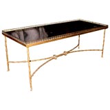 French Bagries Brass and Lacquer Faux Bamboo Leg Coffee Table