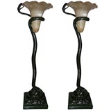Vintage Pair of Art Deco Snake-Type Floor Lamps