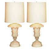 Pair of Alabaster Urn Lamps with Carved Fronds