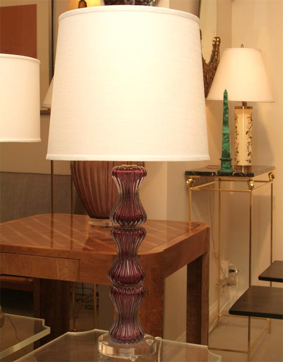 Italian Ribbed Venini Table Lamp For Sale