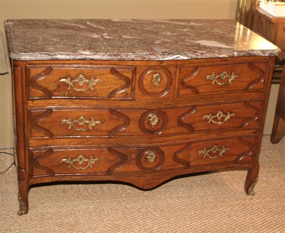 Louis XV Provincial Walnut Marble Top Commode