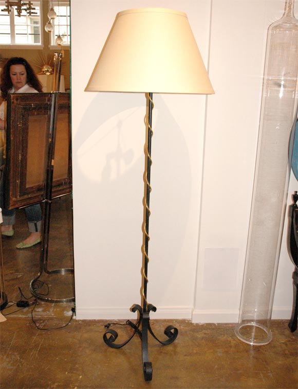 French Iron Floor Lamp with Gold Leaf