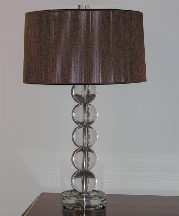 Glass ball stem and base with nickle fittings, and string shades in a chocolate brown.