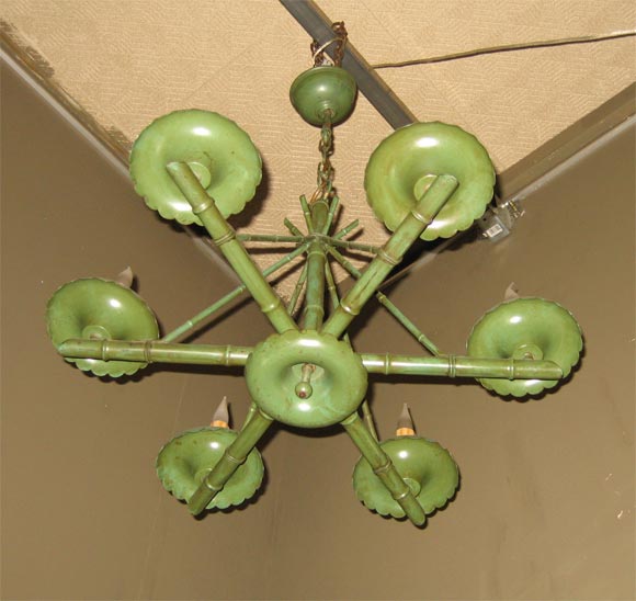 French 1950s Green Metal Chandelier For Sale