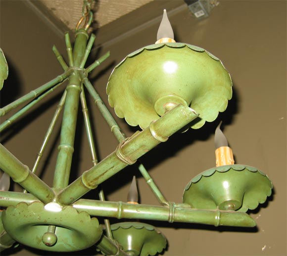 Mid-20th Century 1950s Green Metal Chandelier For Sale