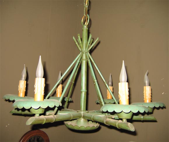 1950s Green Metal Chandelier For Sale 1