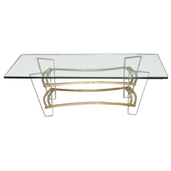Coffee Table in Brass, Lucite, and Glass