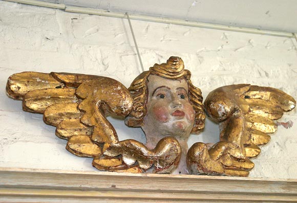18th Century and Earlier Italian carved,  painted and giltwood cherub