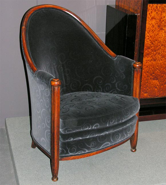 Pair of Barrel-Back Stained-Oak Club Chairs