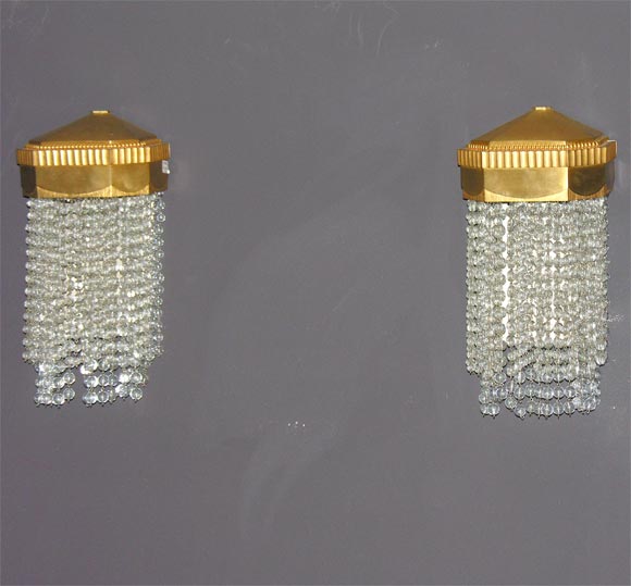 Pair of Gilt-Bronze and Glass Beaded Sconces