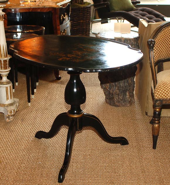Swedish Baroque Black Jappaned Tilt-Top Table