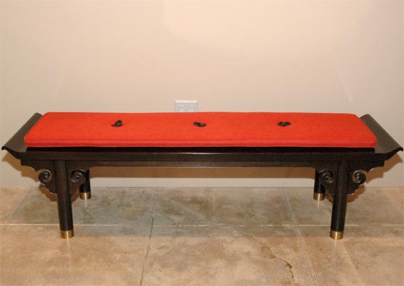 Teak and Brass Chinese Bench