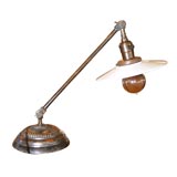 Antique copper table lamp with glass disc shade