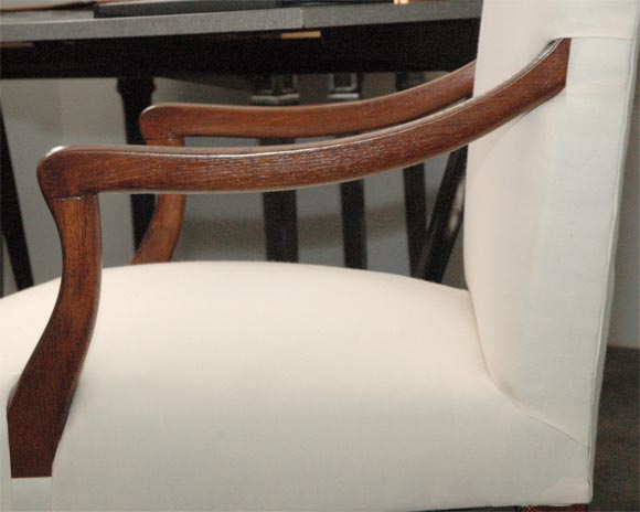 Muslin Pair of Referenced Armchairs by Jean-Charles Moreux For Sale