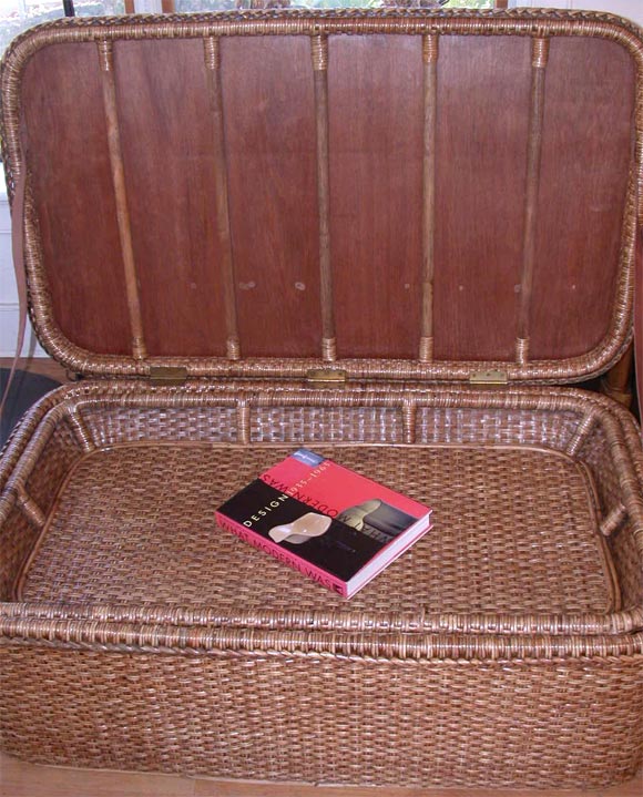 Rattan Coffee Table with Storage and Tray In Excellent Condition In Southampton, NY