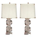 Pair of Tall Lucite Helix Lamps with String Shades