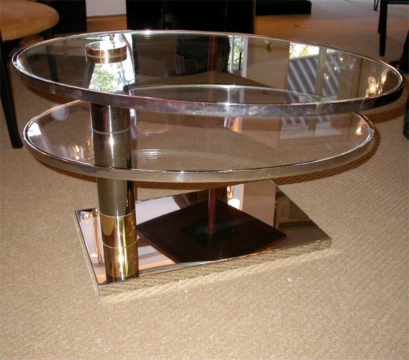 Stainless, Brass & Glass Swivel Side Table