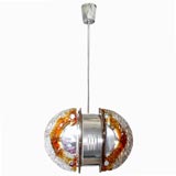 Distinctive Mazzega Chrome & Murano Glass Hanging Light Fixture