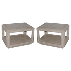 A Pair of Rectangular Tessellated Fossil Stone End Tables.