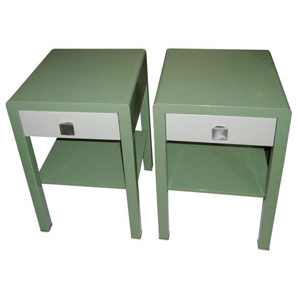Norman Bel Geddes for Simmons Pair of Enameled Metal Nightstands