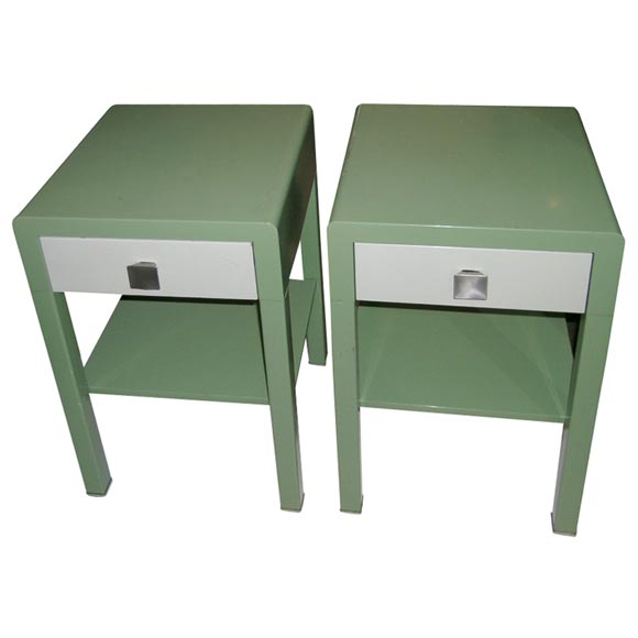 Norman Bel Geddes for Simmons Pair of Enameled Metal Nightstands