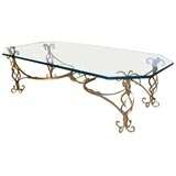 Vintage Iron Gilt Glass Top Coffee Table