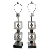 Pair of Molecular Lucite ad Chrome Ball Lamps
