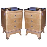 #3310 Pair of Three Drawer Sycamore Bed Side Tables