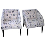 Italian Low Armchairs  in Orignal Fornasetti Fabric