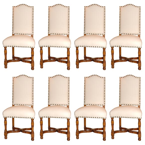 set of 8   French oak dining chairs