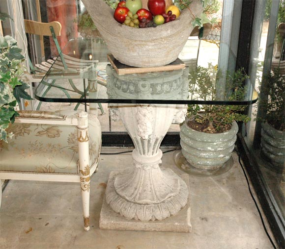 composition cement pedestal carved base with glass top