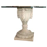 composition cement pedestal carved base with glass top