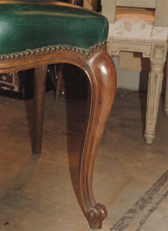 French set of 6 green leather chairs