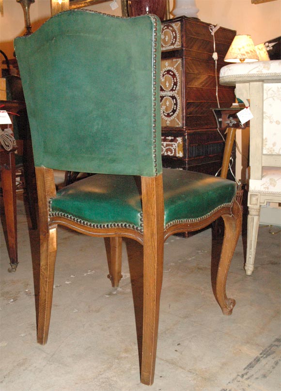 set of 6 green leather chairs 3