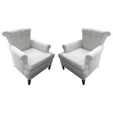 Antique Pair of  Upholstered Button Back Chairs