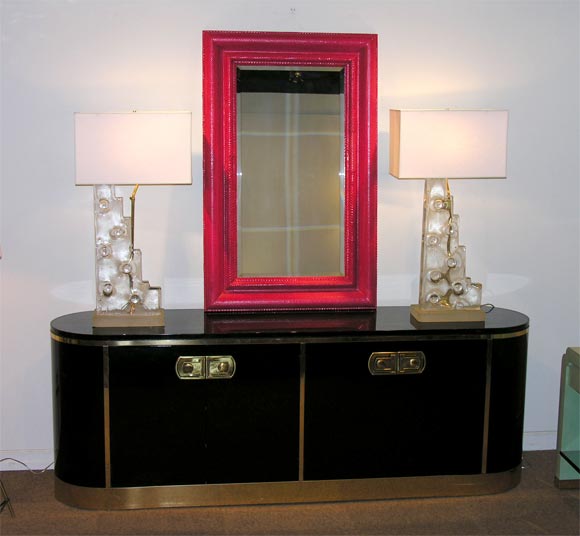 Credenza in Black Lacquer with Brass Hardware by Mastercraft