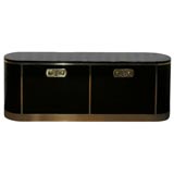 Credenza in Black Lacquer with Brass Hardware by Mastercraft