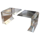 Pair of Cantilievered Thick Acrylic Tables