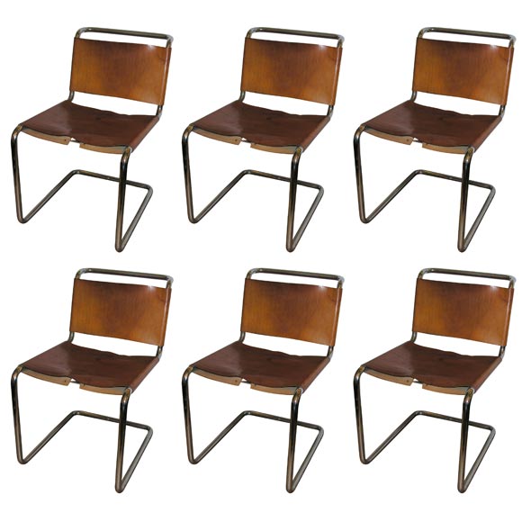 set of six crome and leather chairs by Marcel Brauer for Thonet
