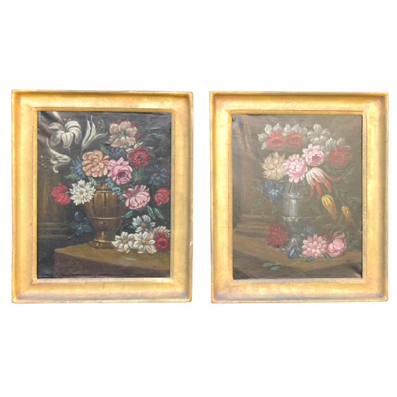 Pair of Floral Still Lifes For Sale